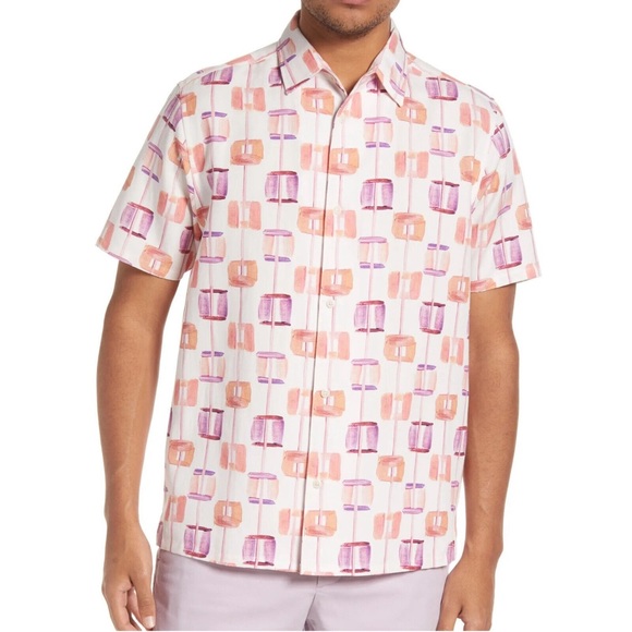 Ted Baker Men's Short Sleeve Fils Square Painted Print Casual Shirt NWT - Picture 2 of 5